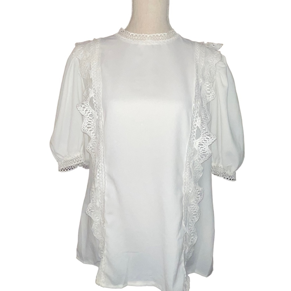 Angela Plus Women’s Blouse Size 2XL off White Short Sleeve Zippered Back NWT
